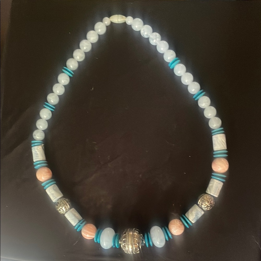 Elegant Blue and Silver Beaded Necklace